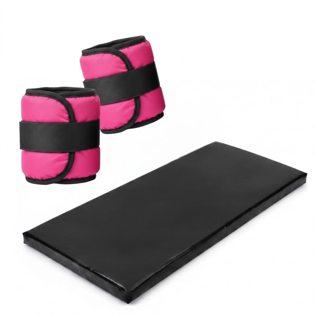 Colchonete Preto Tapete Exercícios Yoga Pilates + Par de Caneleira de Peso Rosa