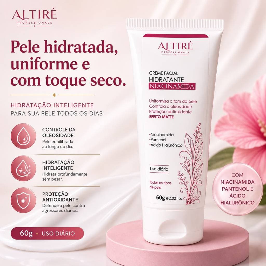 Creme Facial Hidratante com Niacinamida, Ácido Hialurônico e Pantenol Altiré 30gr e 60gr Controle da Oleosidade