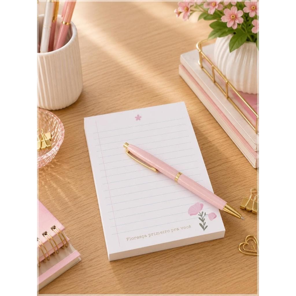 Bloco de Anotações Floral com Linhas A6 Papelaria Fofa Caderno de Notas