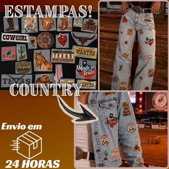 Transfer termocolante country barretos kit 32 unidades para personalizar roupas e acessórios
