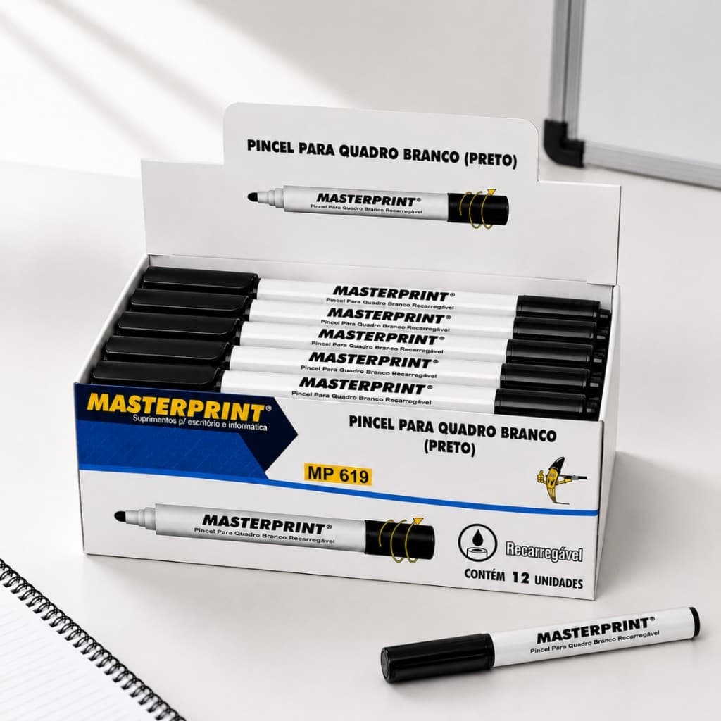 Caneta Marcador para Quadro Branco Recarregável Ponta 5mm Caixa 12 Unidades Masterprint