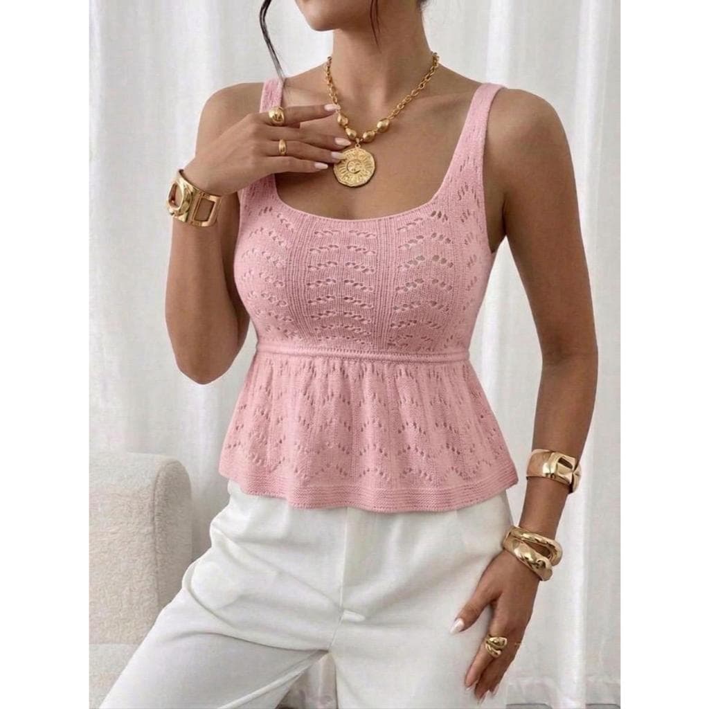 Blusa Batinha Rendada Peplum Regata Feminina Estilosa Modal Premium Verão Julook Tricot
