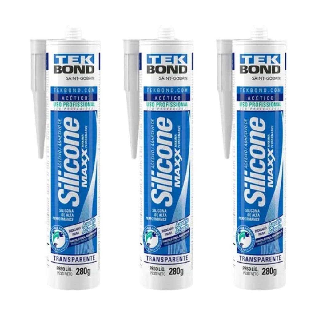 Kit 3 Silicone Acético Aquário Transparente Tekbond 280g