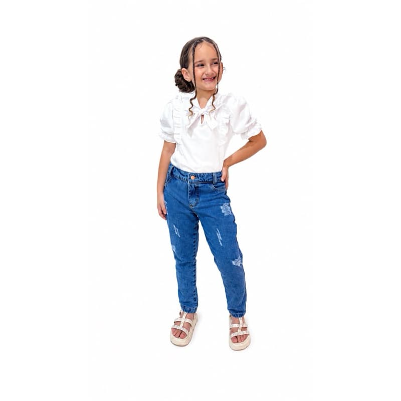 Calça infantil jeans distroend feminina mon tradicional