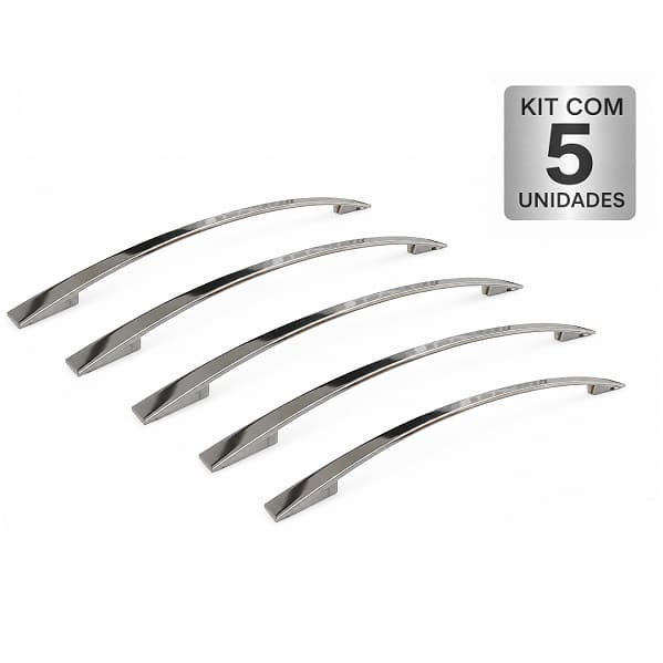 Kit 5 Puxadores IL 2092 Cromado 224mm Alça Curva Moveis Armarios Gavetas Portas
