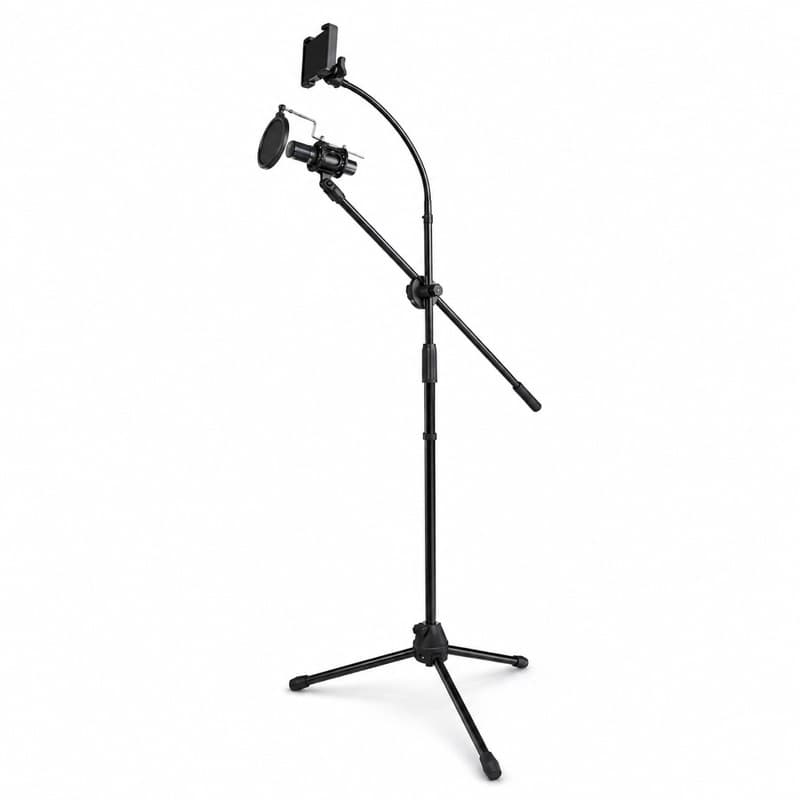 Pedestal De Microfone E Celular De Chão Com Tripé Profissional E Suporte