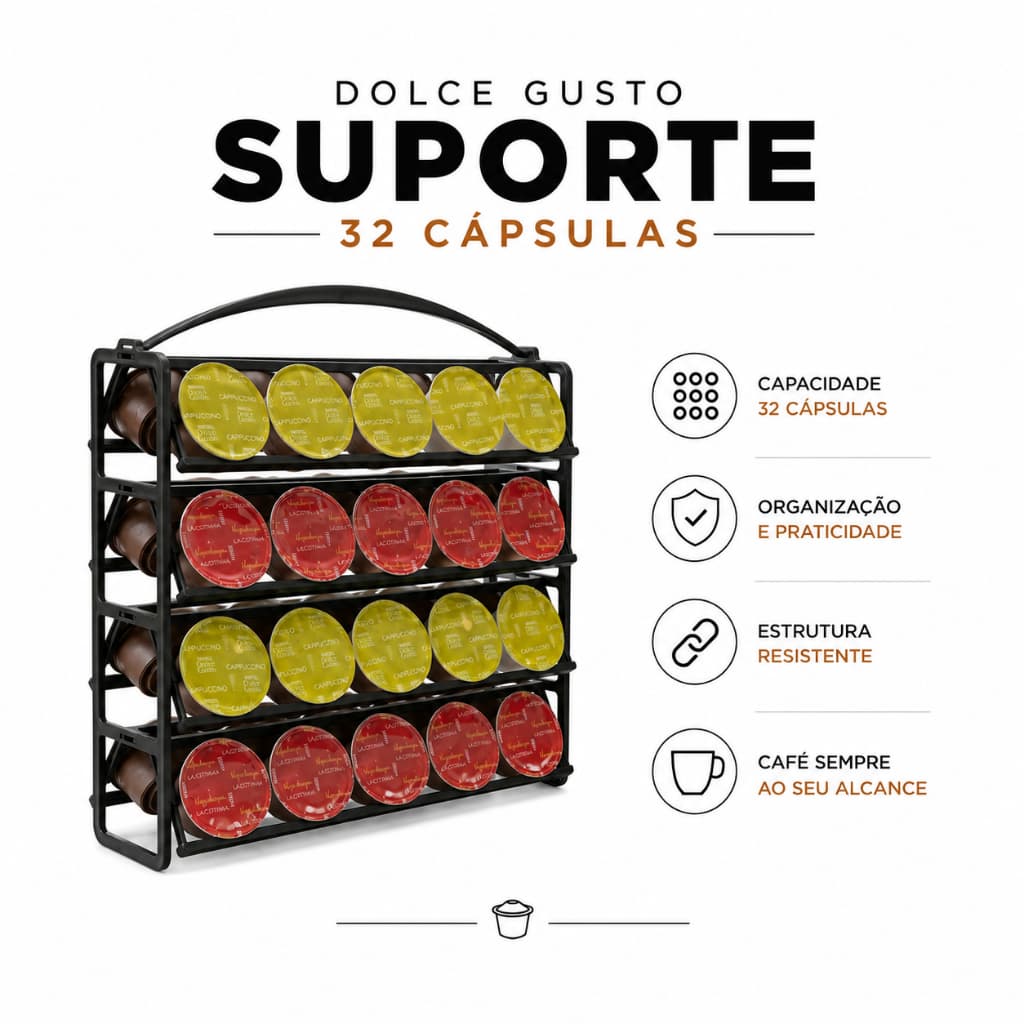 Suporte Porta Cápsulas Universal – Dolce Gusto 32Un de Armazenamento Preto Moderno.