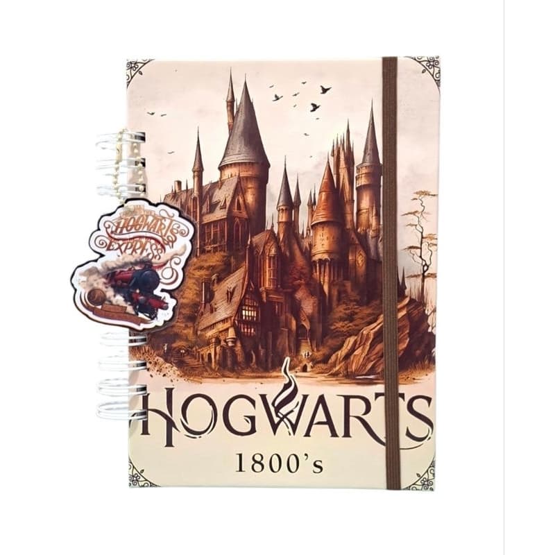 Caderno Harry Potter A5 Capa Dura 120 Folhas Pautadas Wire-o Branco Elástico Presente Geek