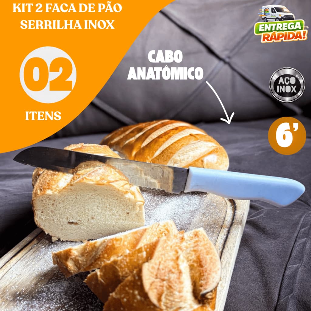 Kit Conjunto 2 Facas de Pao Bolo Torta Grande Cucas Serra Serrilha Aço Inox Chef Restaurante Cozinha
