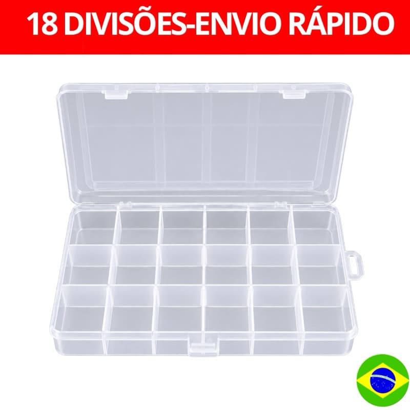 Caixa Organizadora 18 Divisórias Ajustáveis para Miçangas, Joias, Pedrarias e Artesanato