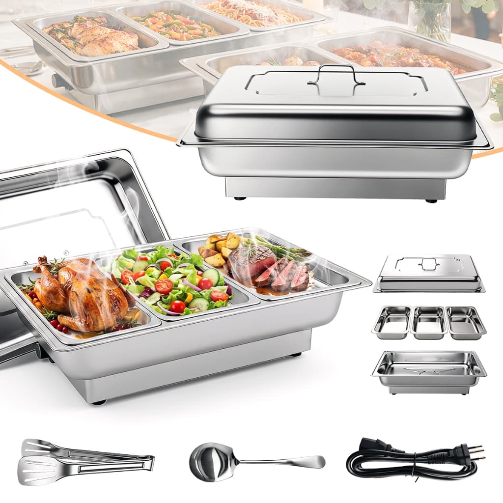 Rechaud Inox 3 cubas 13.5 litros banho-maria Litros 1/3 Panelas Banho Maria 1，2 ou Cubas Buffet Elétrico Triplo Richo Pa