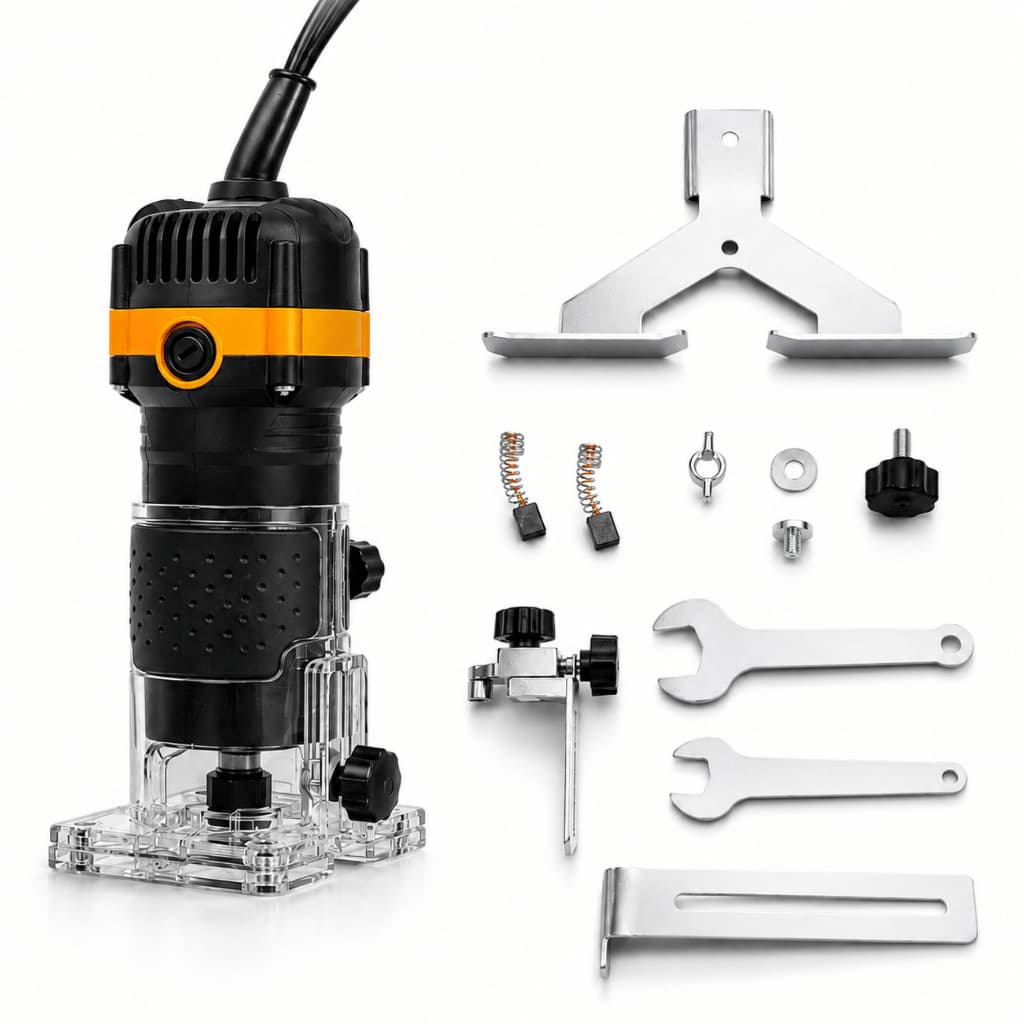 Tupia Laminadora Elétrica 300W 220V Mini Tupia Manual Base Transparente 28000 RPM Guia Paralela Madeira