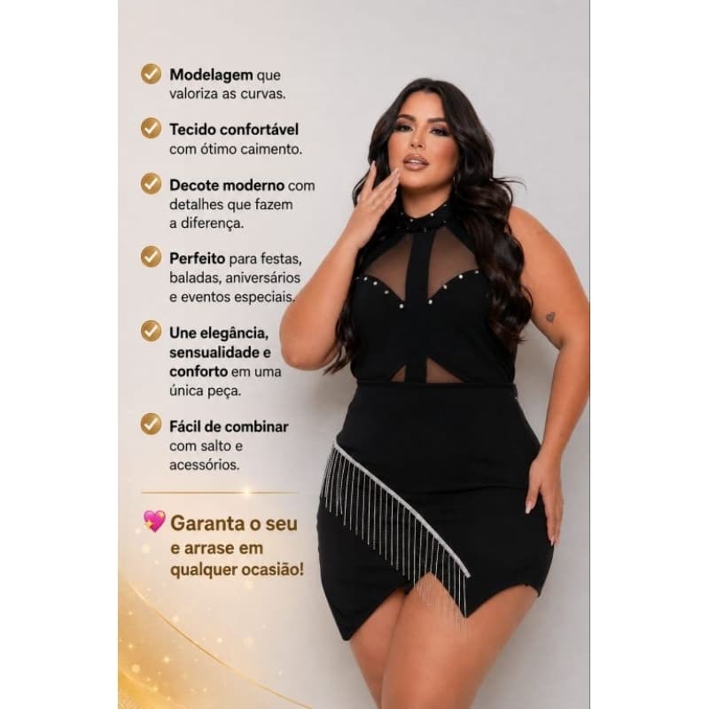 CONJUNTO CROPED+SHORT SAIA franja MODA MIDSIZE PLUS SIZE FEMININA Ref luxo  3481