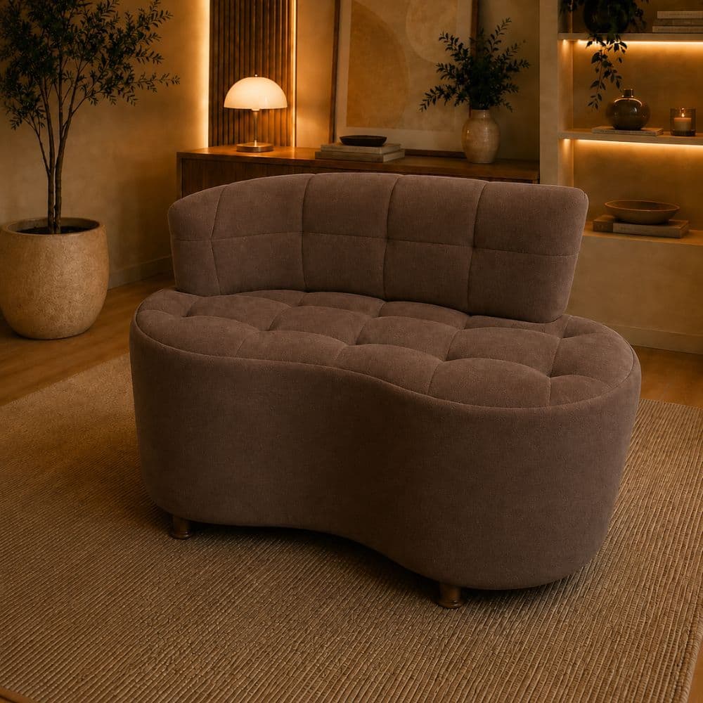 Sofá Orgânico Jin Curvo Feijão Tecido Macio Consultório Sala Espera Premium Suede Marrom