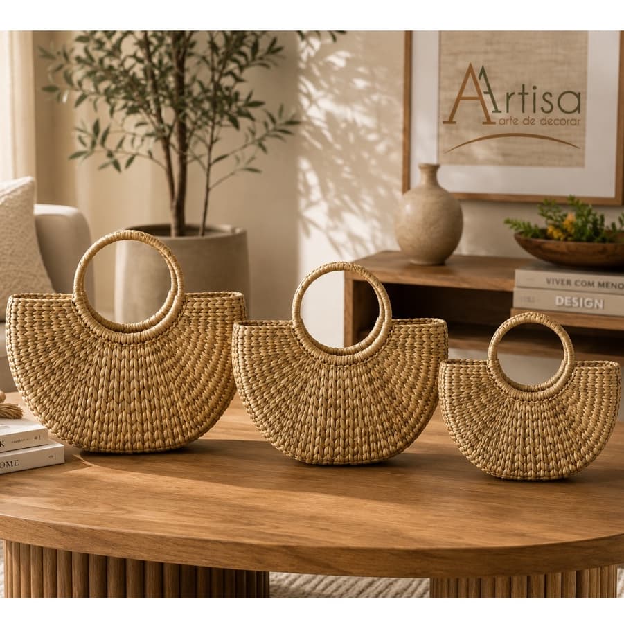 Bolsa de Palha de Taboa Meia Lua Artesanal Feminina Praia Passeio Casual