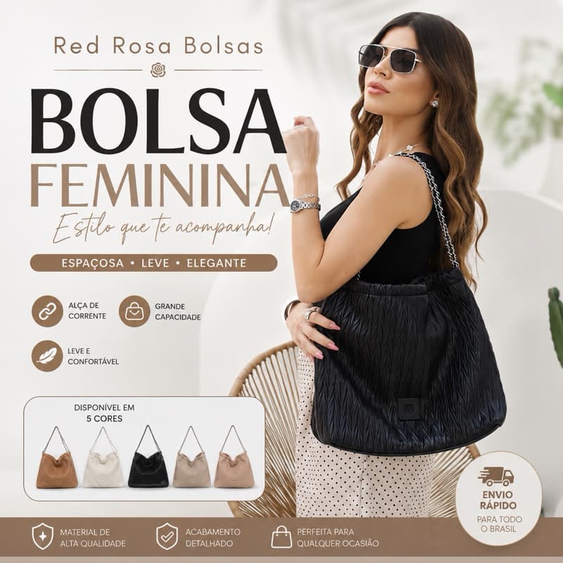 Bolsa Feminina Casual Premium Grande Capacidade com Corrente 0823