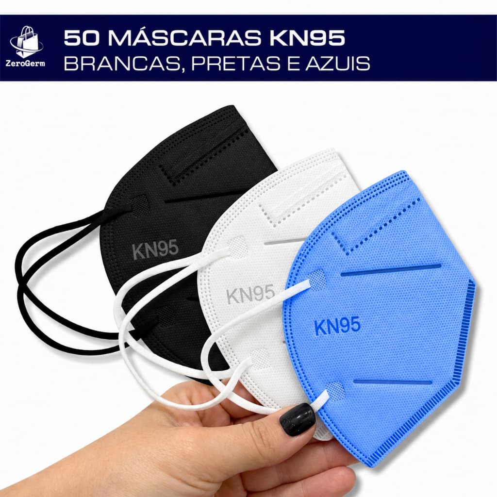 50 Máscara Descartável PFF2 KN95 Branca, Preta ou Azul | Sem Válvula + Proteção e Qualidade!