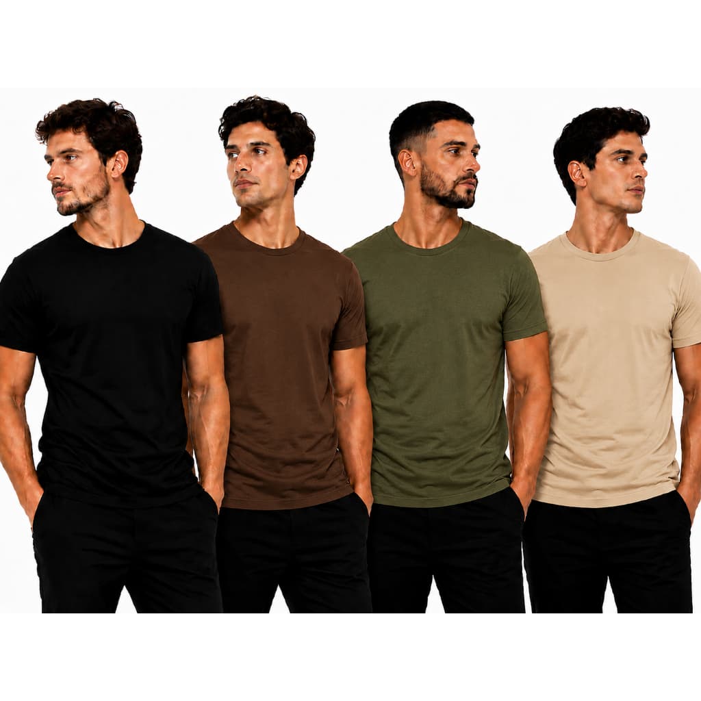 KIT COM 4 CAMISETAS MASCILINA, CAMISETA MASCULINA LISA, VERDE PRETA MARROM E BEGE CAQUI, envio imediato