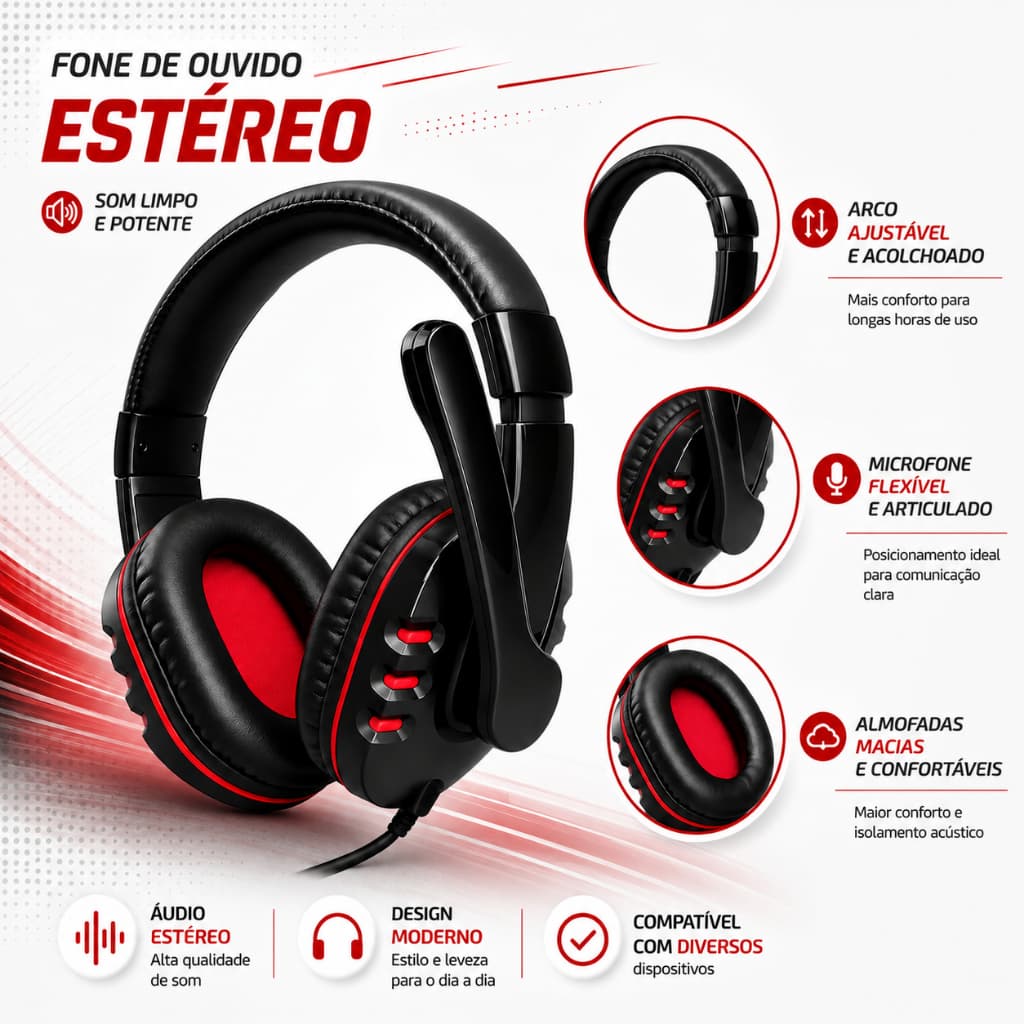 Fone de Ouvido Headphone com fio Gamer Para Pc Ps4 Ps5 Xbox One