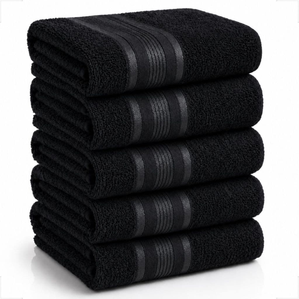 Kit 5 Toalhas de Banho Preta 100% Algodão Jogo Banhão Premium Macia Alta Absorção Toalha Luxo Gigante 75x180cm