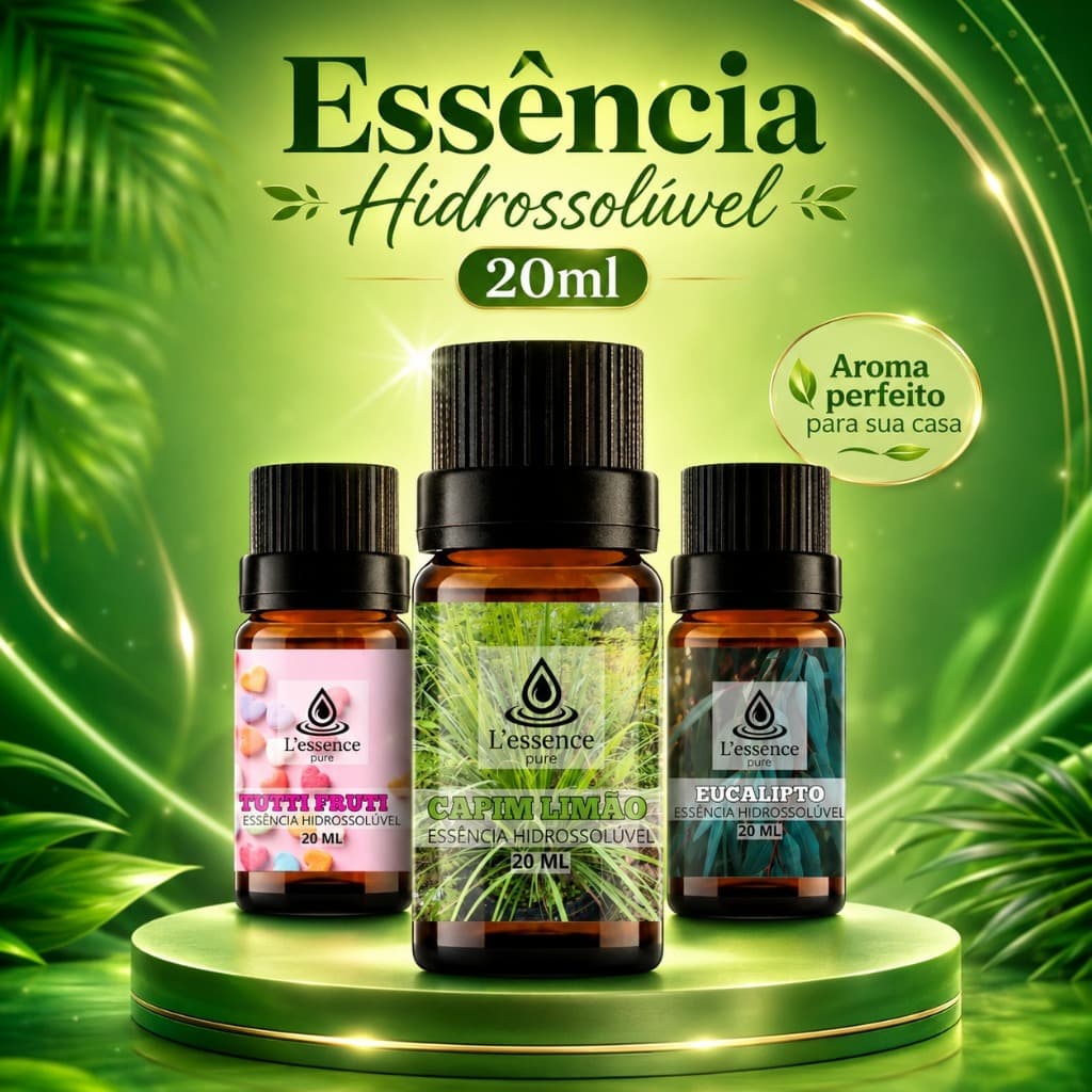 Kit 3 e 1 Essências 20ML | Uso Ideal para Umidificadores e Difusores | Eucalipto, Tutti-Frutti e Capim!