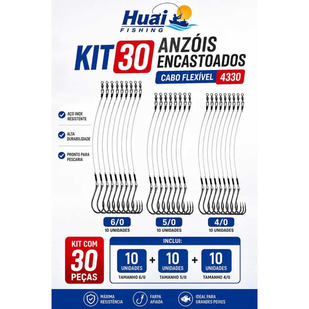 ANZOL ENCASTOADO FLEXIVEL  4330 KIT 30 UNIDADES 10 CADA N4/5/6 (PROMOÇÃO)