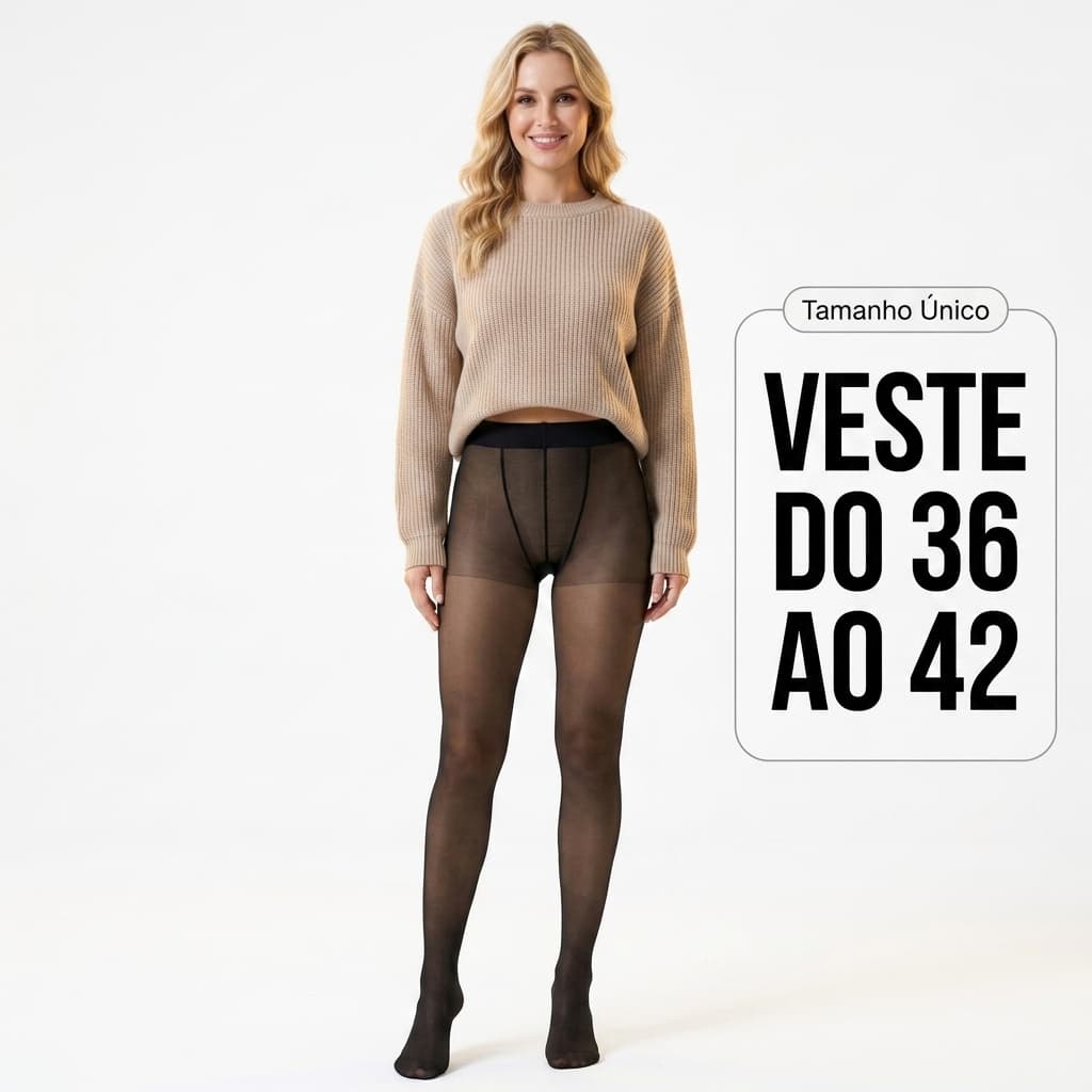 Meia Calça Térmica Cintura Alta Translúcida Aveludada Veste 36 ao 42 Alta Elasticidade