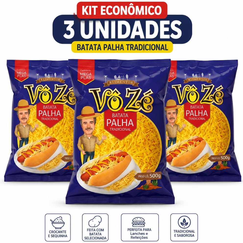 Batata Palha 500g Gourmet Crocante Ideal para Hambúrguer Hot Dog e Porções