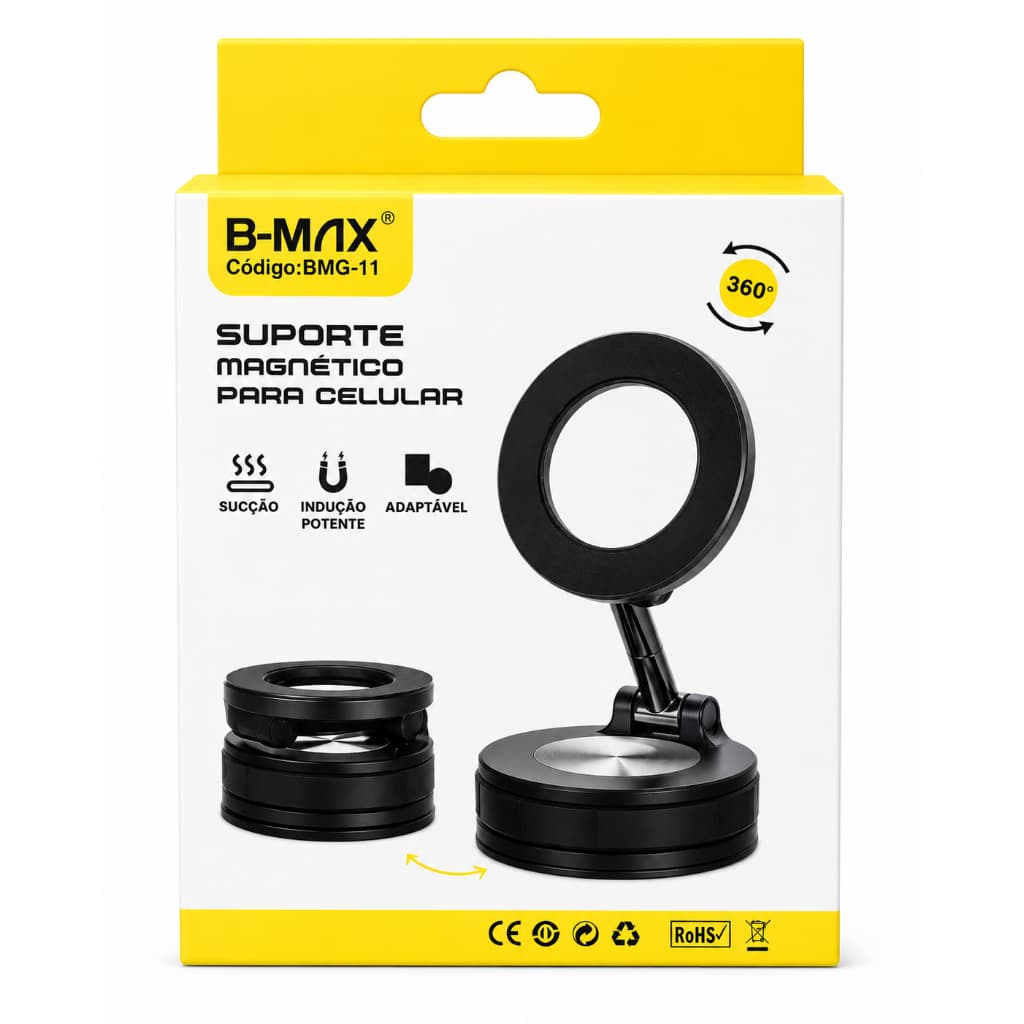 Suporte Magnético para Celular B-MAX BMG-11 com Ventosa e Rotação 360°