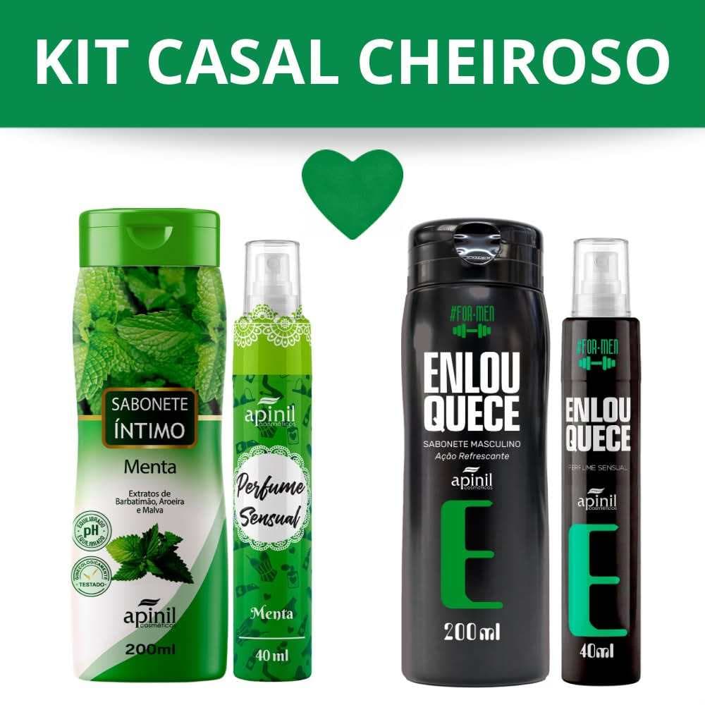 Kit 4 Casal Apinil Menta e Enlouquece: Sabonete Íntimo + Perfume Femininpo + Sabonete Masc + Perfume