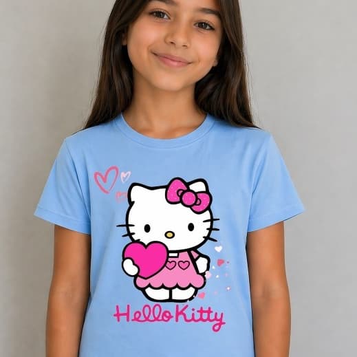 Blusinha Fofa Hello Kitty Blusa em Algodão Estampada Infantil Juvenil Adulto Tecido Premium