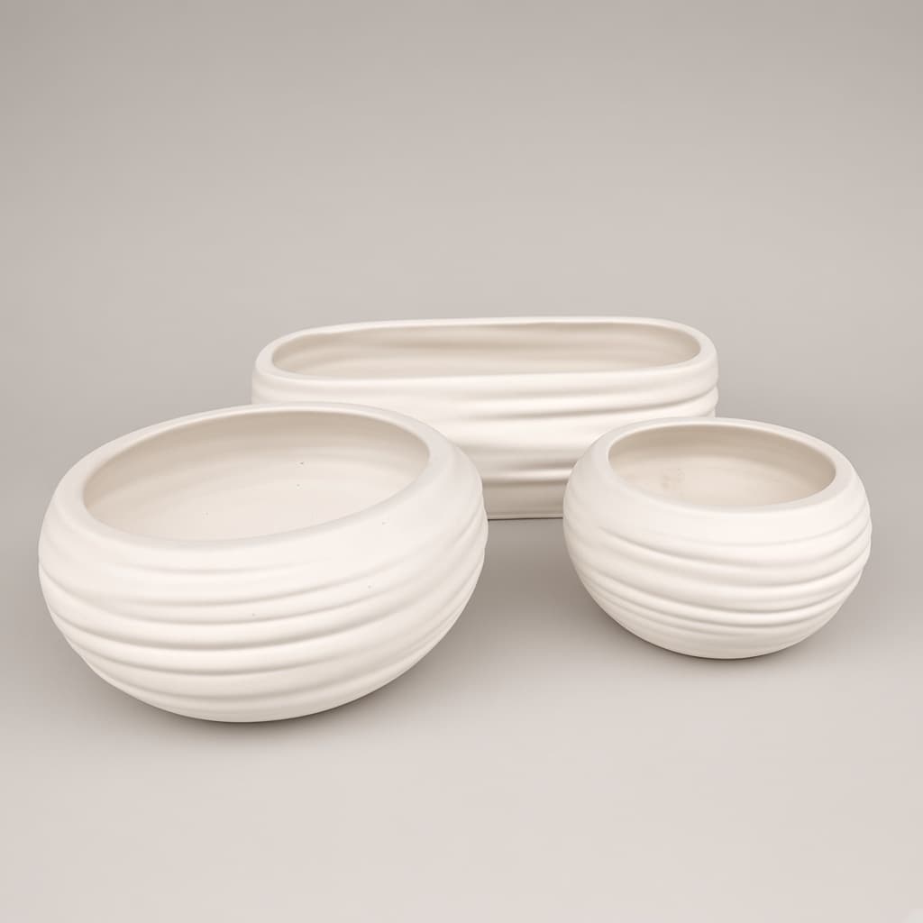 Kit 3 Vasos Torneados em Cerâmica Floreiras Orgânicas Modernos para Decoração