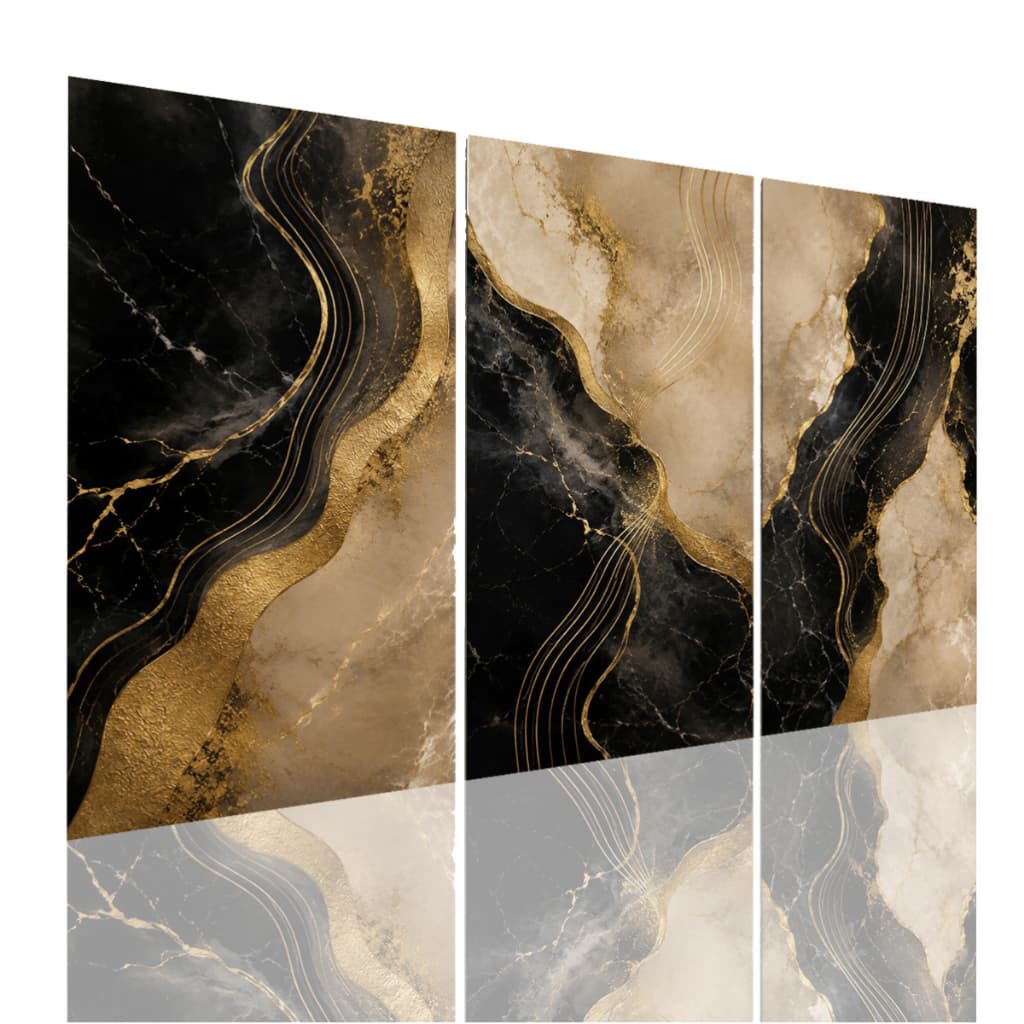 Quadros Decoração Parede Abstrato Luxo Preto Dourado Mármore Moderno Kit 3 Peças MDF
