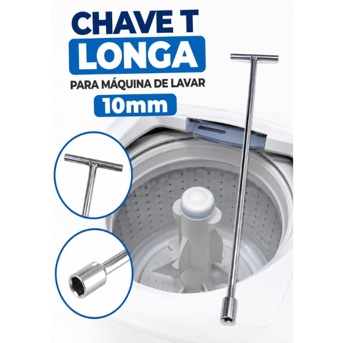 Chave T Longa Para Máquina de Lavar 10mm Agitador Brastemp/Consul/Electrolux Universal Chave Cachimbo