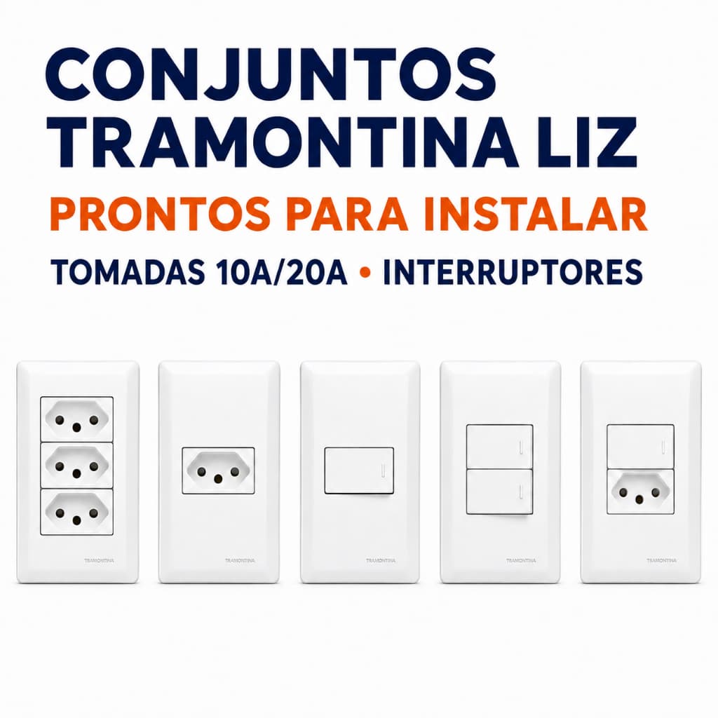 Conjunto Tramontina Liz 4x2 Completo | Tomada 10A 20A e Interruptor Simples ou Paralelo