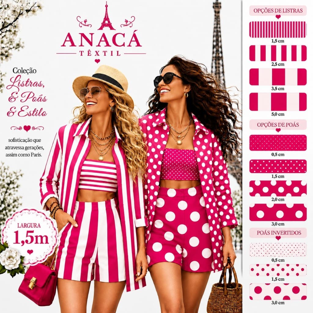 CREPINHO -POÁ 3-  BOLINHA FUNDO PINK 4 TAMANHOS 0,5CM, 1,5CM, 2CM E 3CM PARA ROUPA FEMININA E INFANTIL