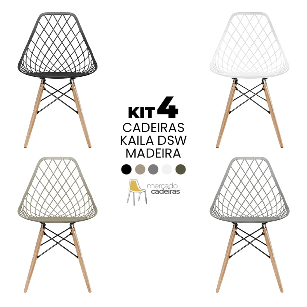 Kit 4 Cadeiras Kaila DSW Ergonômica Sala Cozinha Jantar Varanda Quintal Jardim