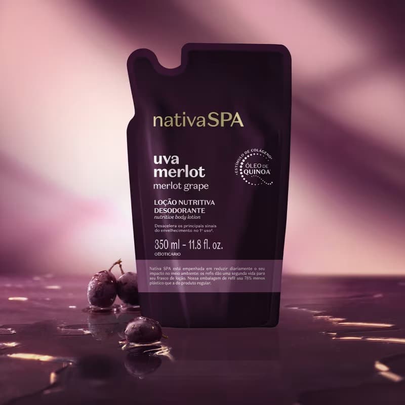 Refil Loção Nutritiva Desodorante O Boticário Nativa Spa Uva Merlot 350ml Creme Hidratante