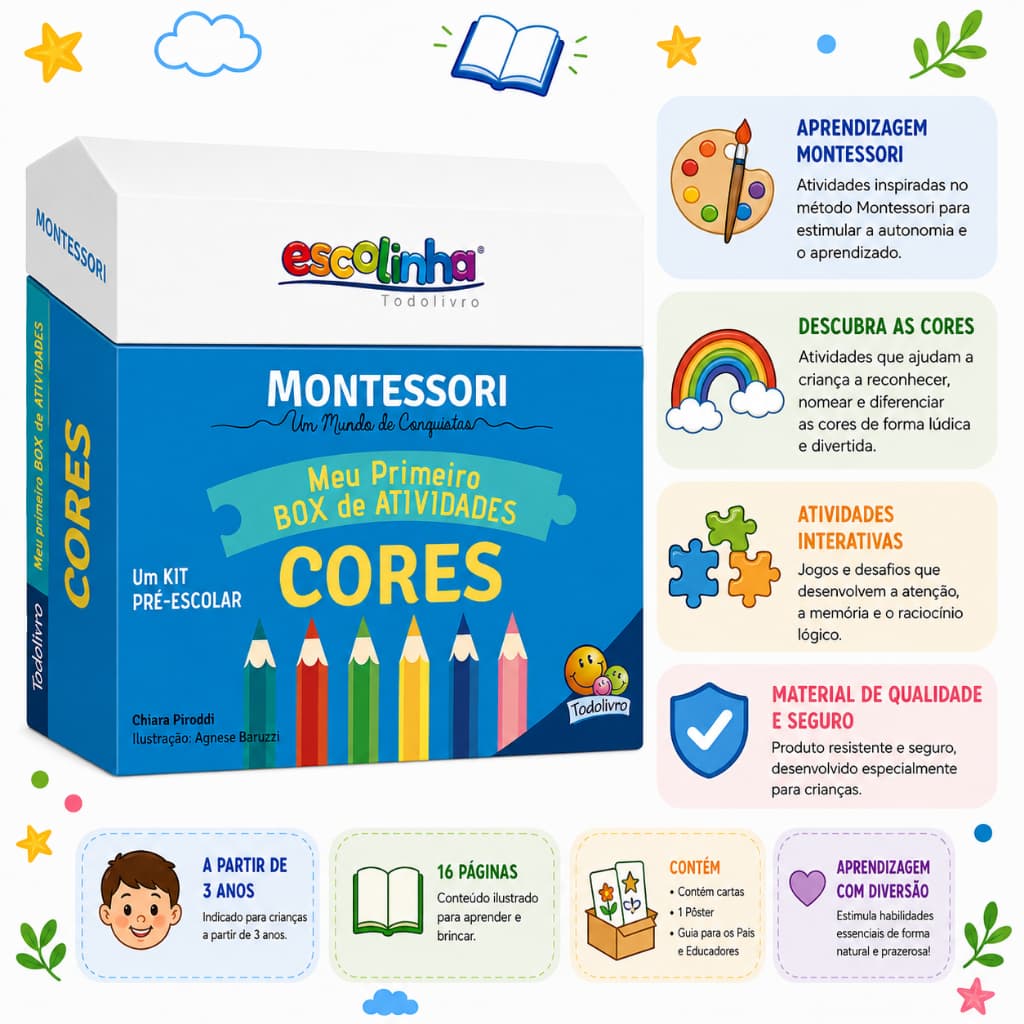 Box Montessori Cores Infantil Atividades Educativas 13 Cartões + Pôster Todolivro 3 Anos