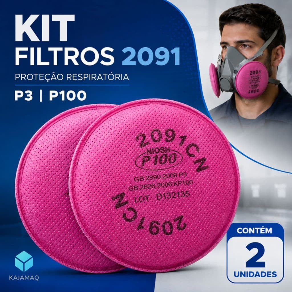 Kit Filtro 2091 P100  Filtros Rosa Compatível Máscaras 6000 e 7000 Alta Eficiência Particulada P100