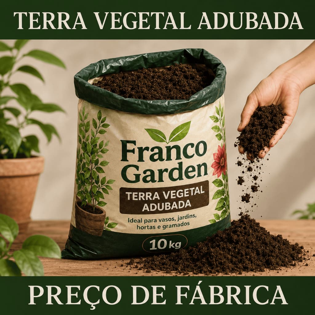 Terra Vegetal Orgânica Adubada com até 10KG - Planta Jardim Adubo Solo Plantio