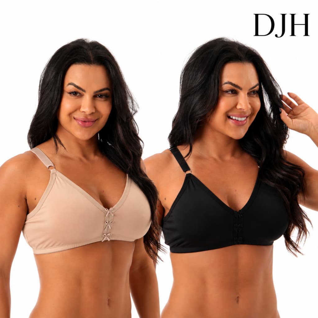 Kit 2 Sutiã Reforçado Feminino Alças Grossas Confortável Romantic Sem Bojo Preto e Bege DJH M ao GG