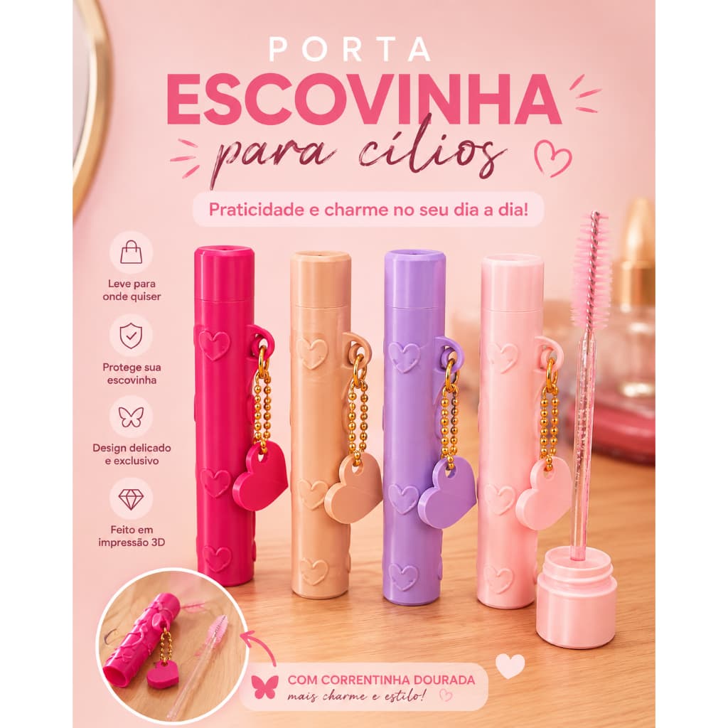 Porta Escova de Cílios com Tampa Estojo para Escovinha Lash Designer Extensão de Cílios Maquiagem