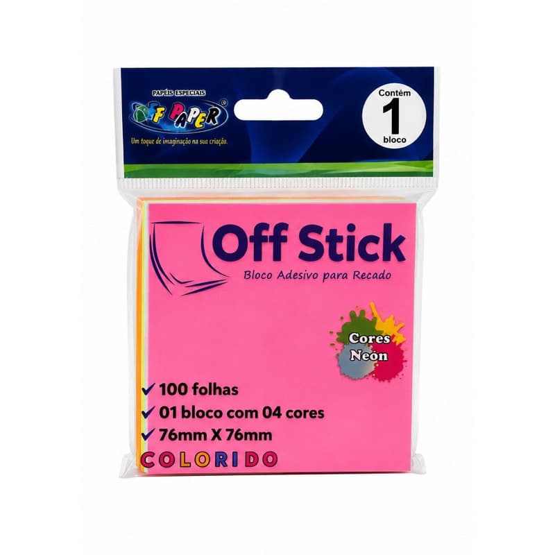 Leve 1 Ganhe 1-Bloco Adesivo Off Stick Neon 100 Folhas 76x76mm Colorido 4 Cores Post-it para Recados Estudos Escritório