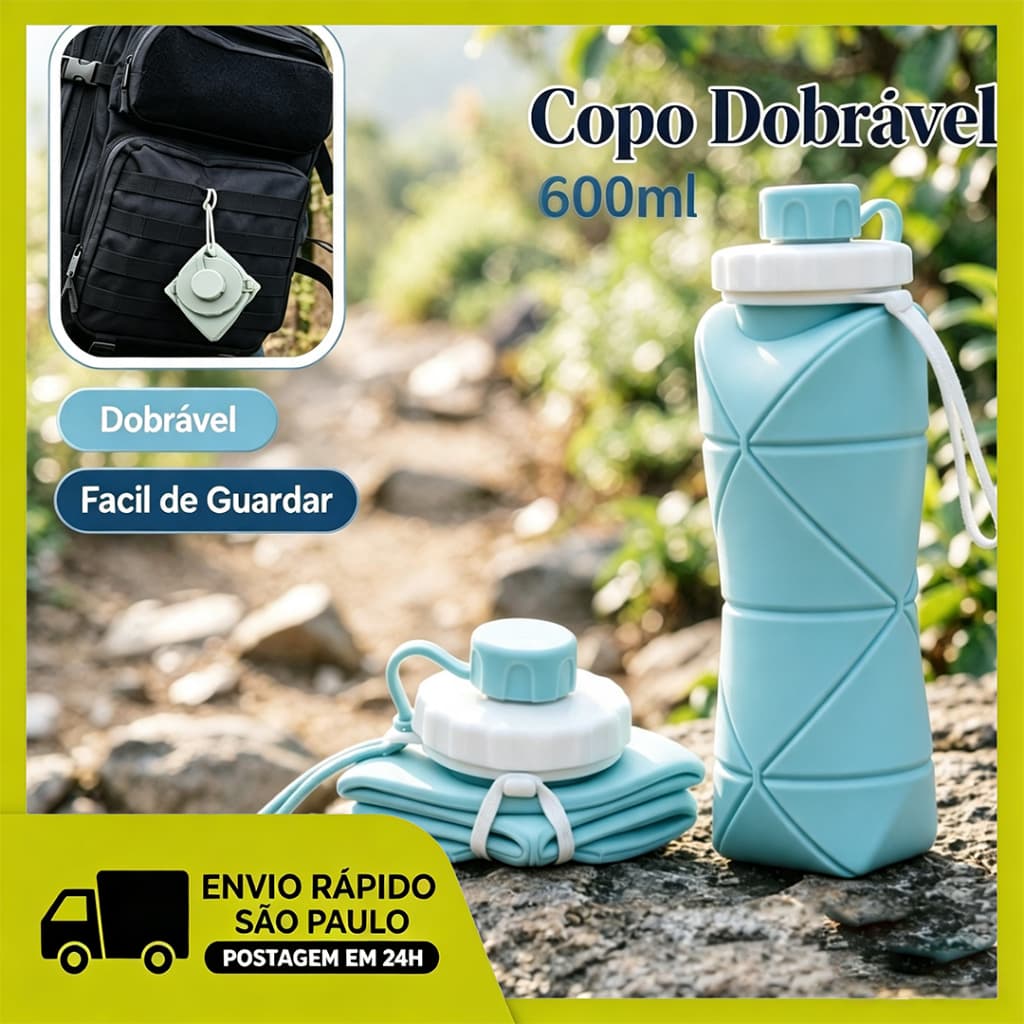 Garrafa Squeeze de Silicone Dobrável – Retrátil, Portátil e Ideal para Academia, Trilhas e Viagens