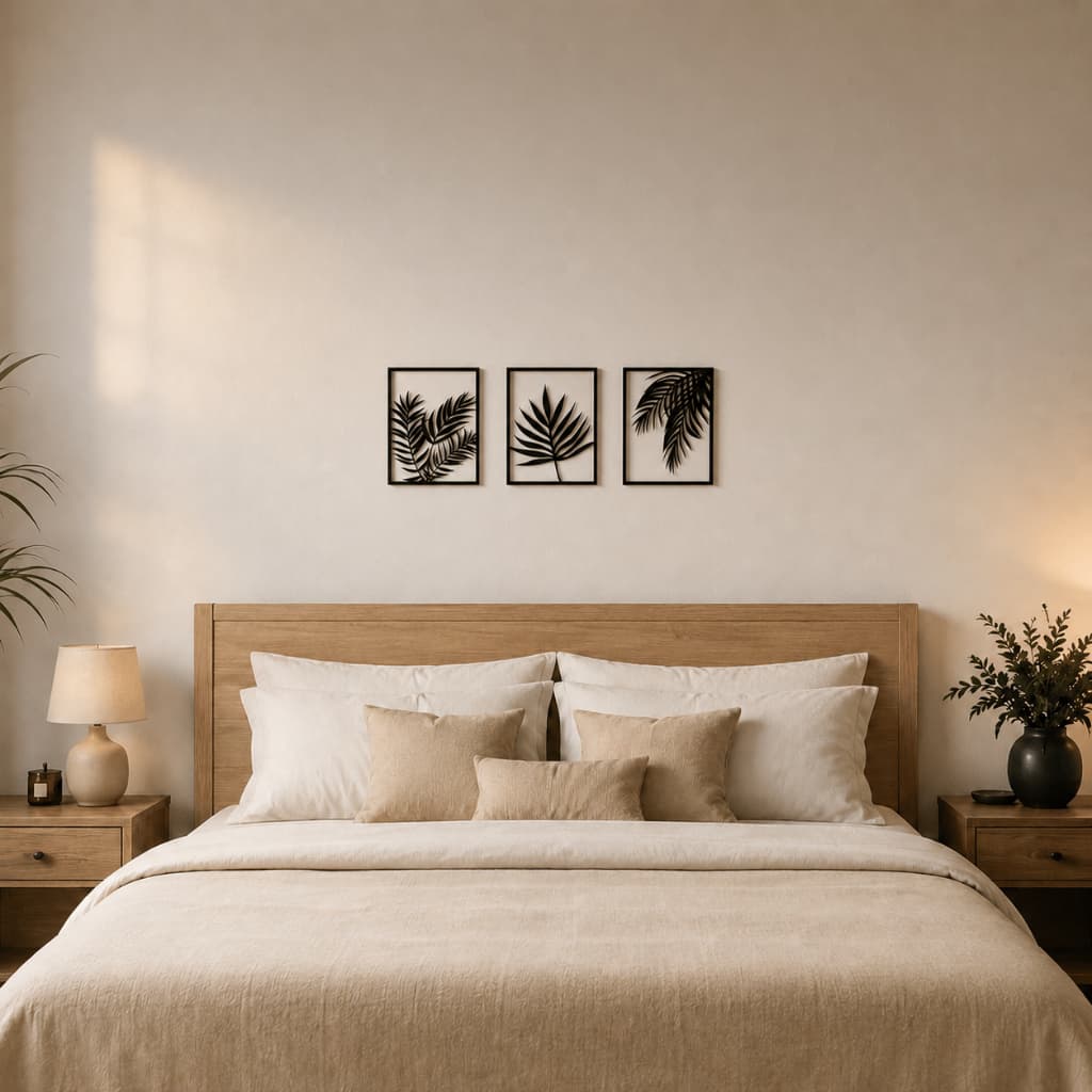 Kit 3 Quadros Decorativos - Minimalista Folhas Tropicais
