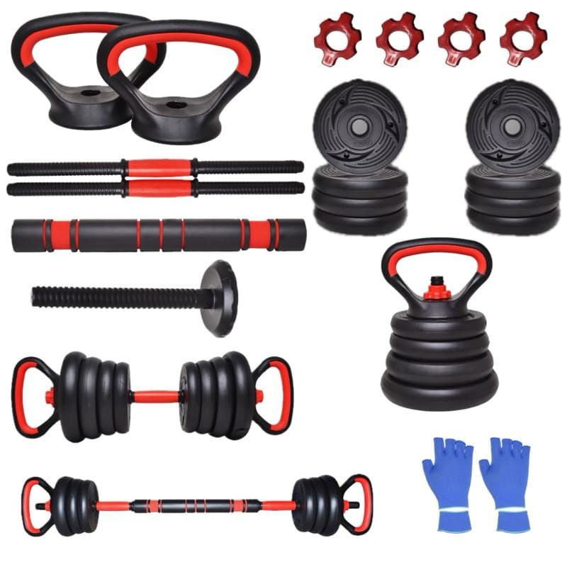 Kit 6 Em 1 Musculação 30kg Halteres Anilhas Barras Kettlebell Ajustáveis Academia Treino em Casa