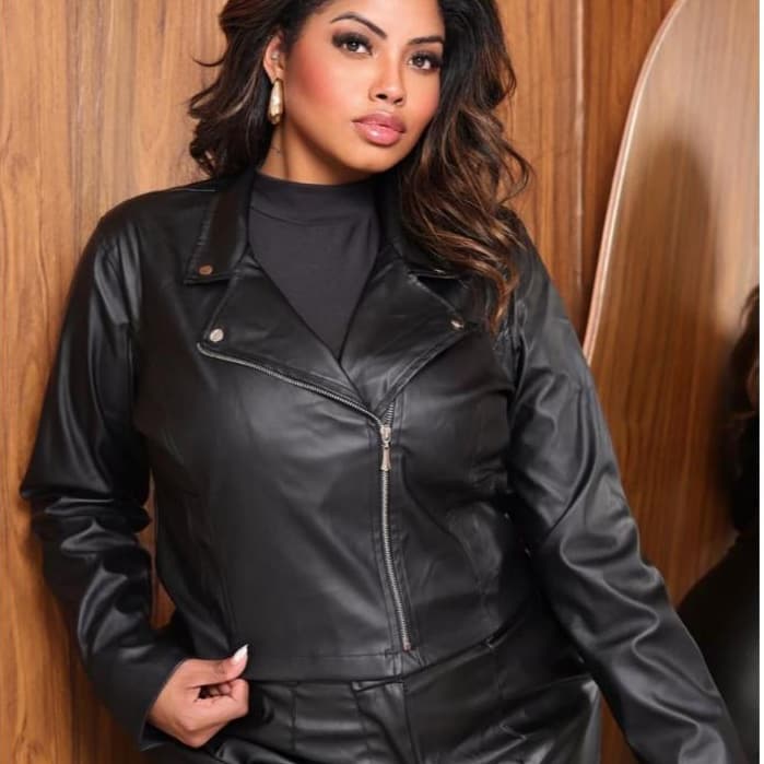 Jaqueta feminina Plus Size de Courino couro fake moda feminina inverno