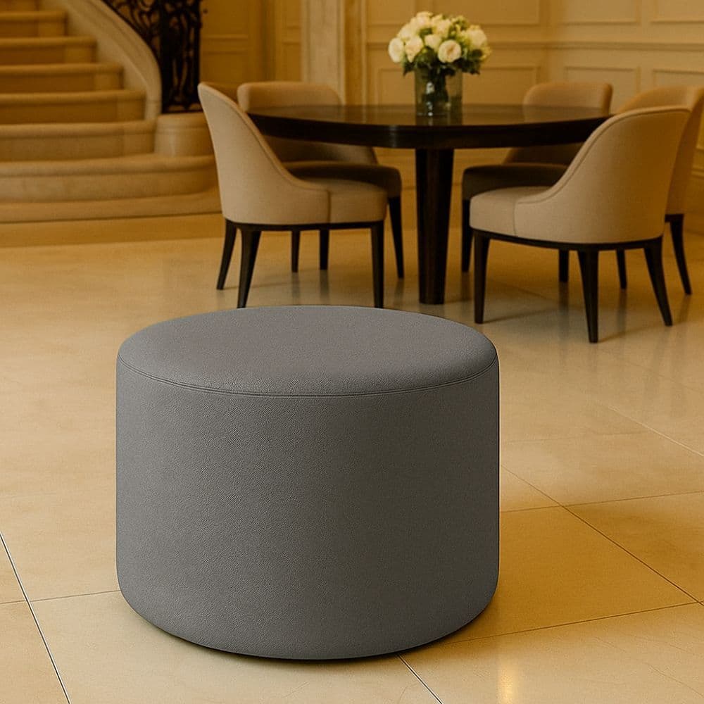 Puff Orgânico Liz Redondo Puf Banqueta Decorativo Para Sala Quarto Camarim Sofisticado Suede Cinza