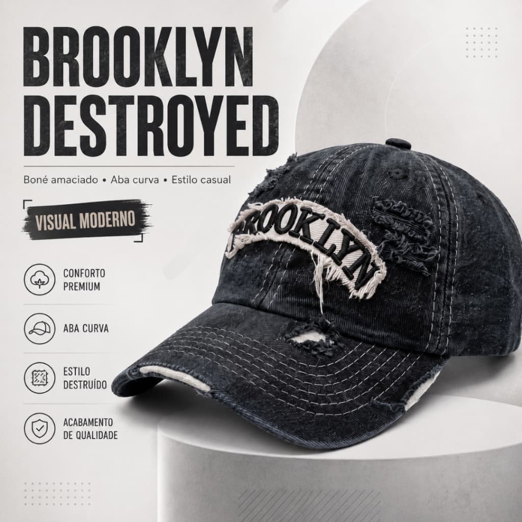 Boné Brooklyn Ny New York Destroyed Rasgado Lavado Estonado Perfumado Boné Masculino Feminino Lançamento Fitão Ajustável